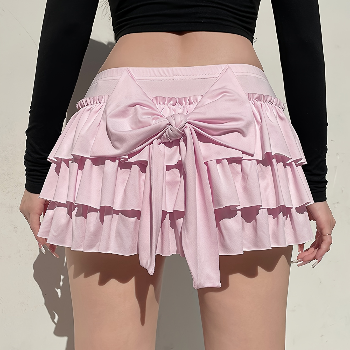 

Bowknot Detail Layer Ruffle Skirt, Cute Low Waist A-line Y2k Skirt, Women's Clothing