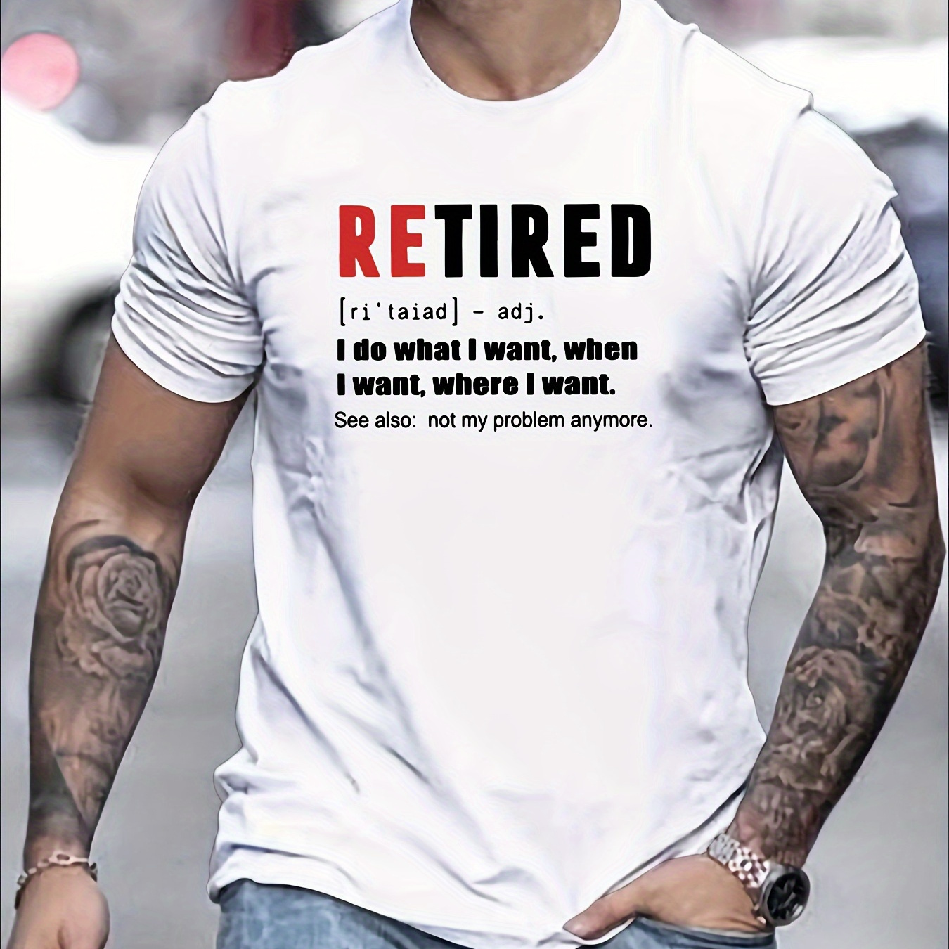 

Letter Retired Print T-shirt, Tees For Men, 100% Cotton Comfortable Casual Short Sleeve T-shirt For Summer