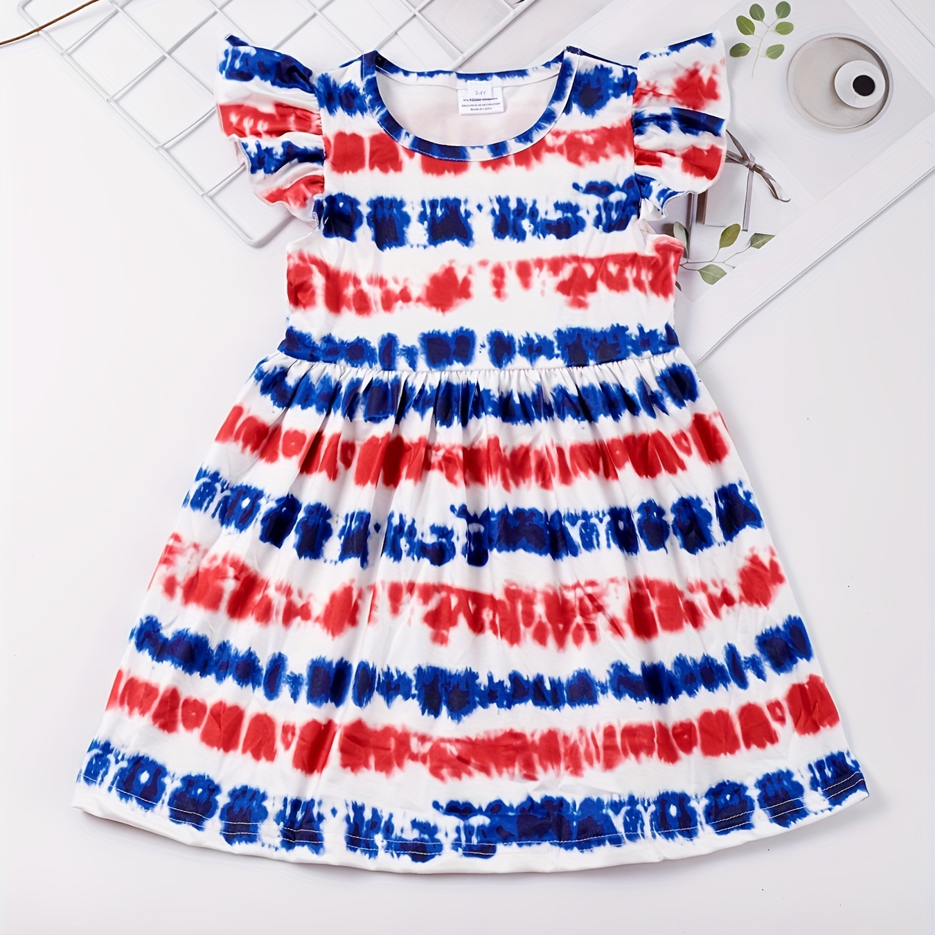 

Stretchy Tie Dye Ruffle Trim Sleeveless Dress Girls Comfy Dresses Summer Clothes Party