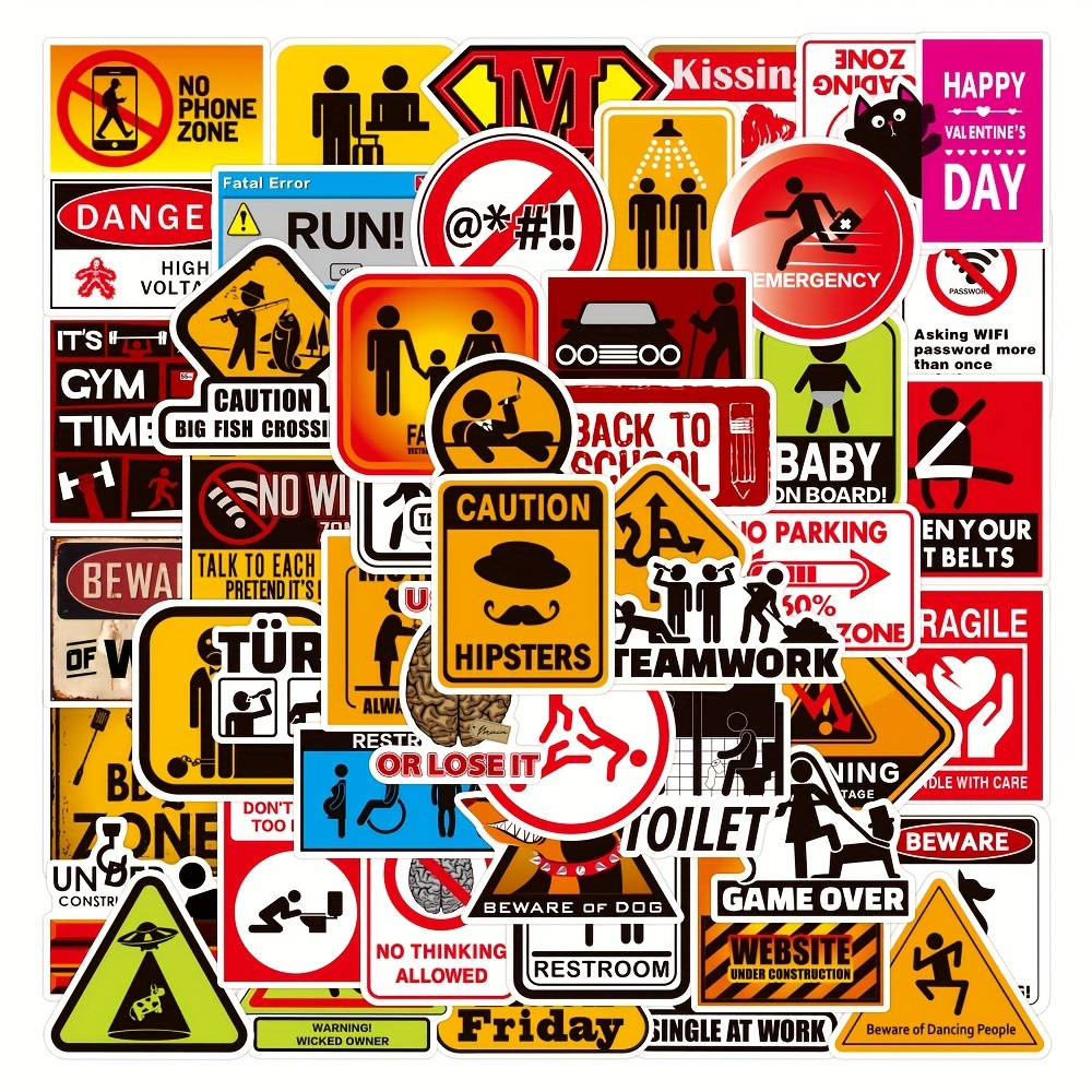 

100 Pcs Warning Sign Stickers Waterproof Stickers For Laptop, Guitar, Motorcycle, Bike, Skateboard, Luggage, Phone, Hydro Flask, Gift For Kids Teen Birthday Party