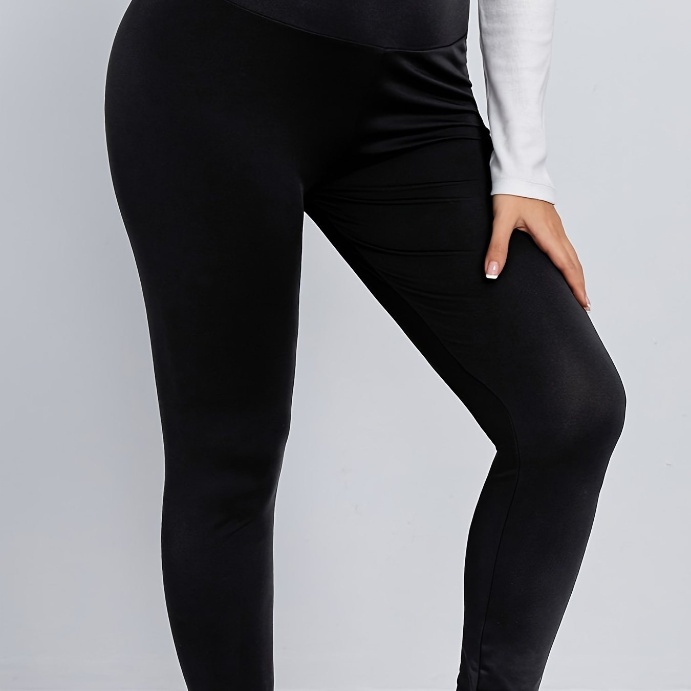 Plus Size Casual Leggings, Women's Plus Solid High Rise High Stretch Yoga Leggings