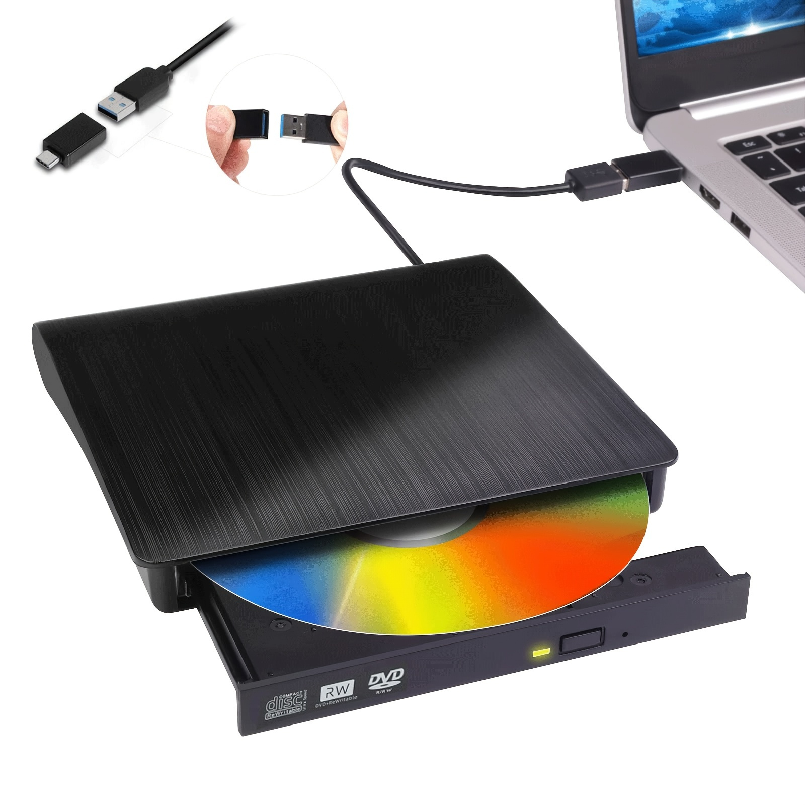 

External Usb 3.0 Type-c Dvd Drive: Portable Dvd Player For Laptop, Cd/dvd +/-rw Burner Reader For Windows, Linux, For Macbook - Perfect Easter Gift!
