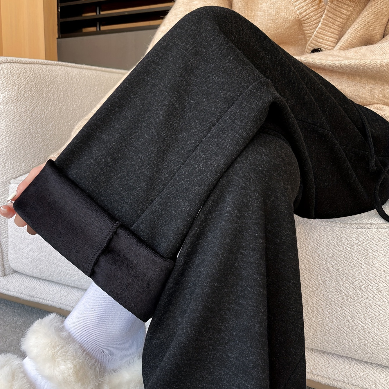 

Pantalon décontracté - Mélange de viscose et élasthanne, unie, tissu tricoté, pantalon de détente /hiver poches