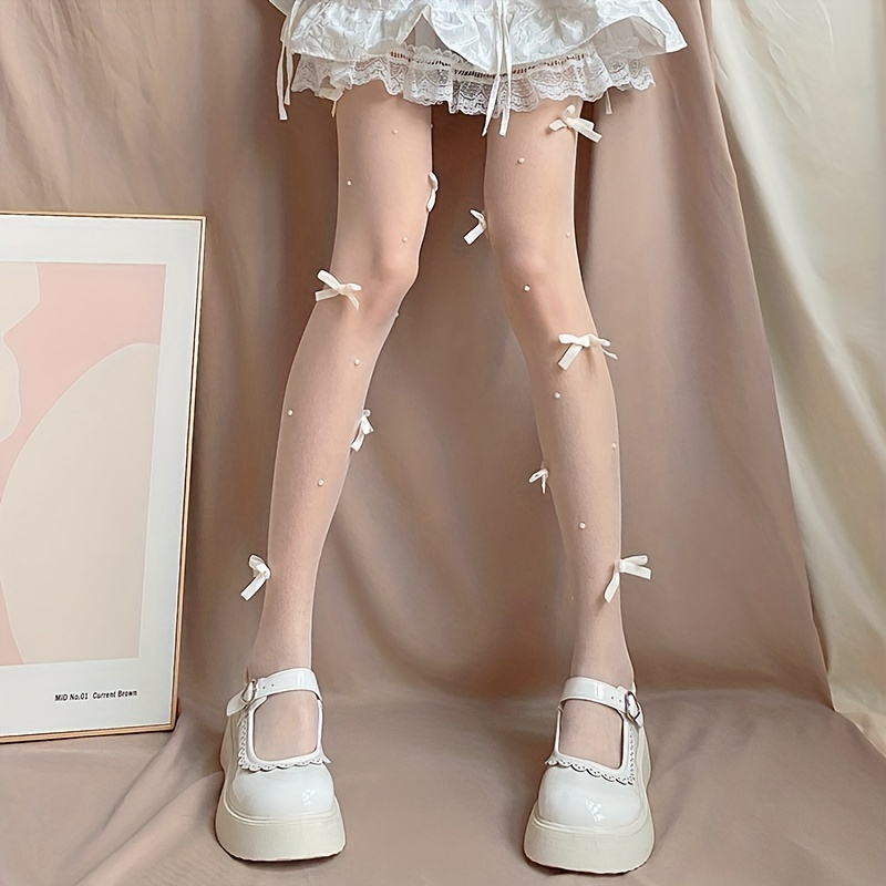 Bow Pattern Pantyhose, High Waist Semi-sheer Footed Pantyhose, Women's  Stockings & Hosiery - Temu Philippines