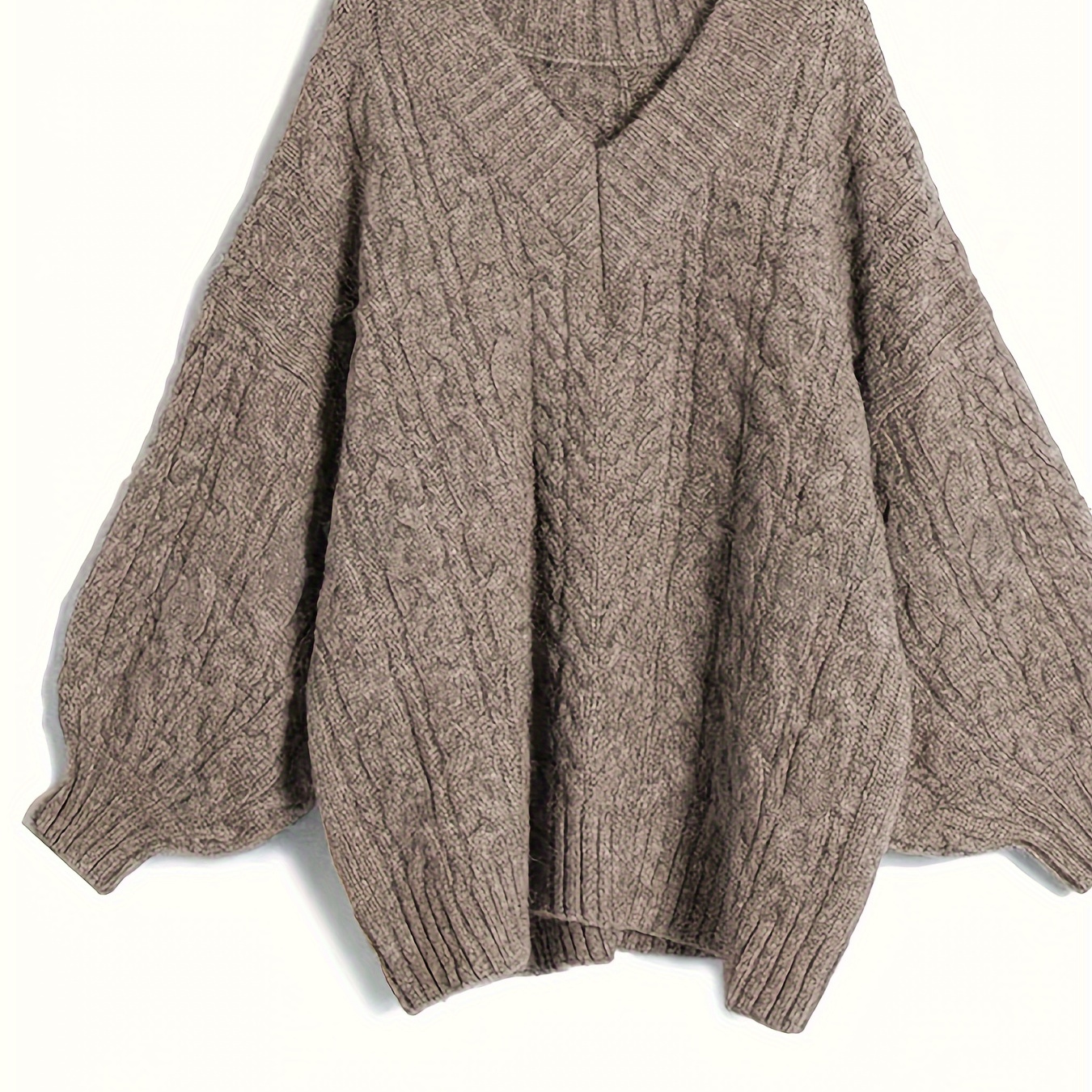 

Elegant Women's V-neck Cable Knit Sweater - Long Sleeve, Solid Color Pullover For Fall/winter