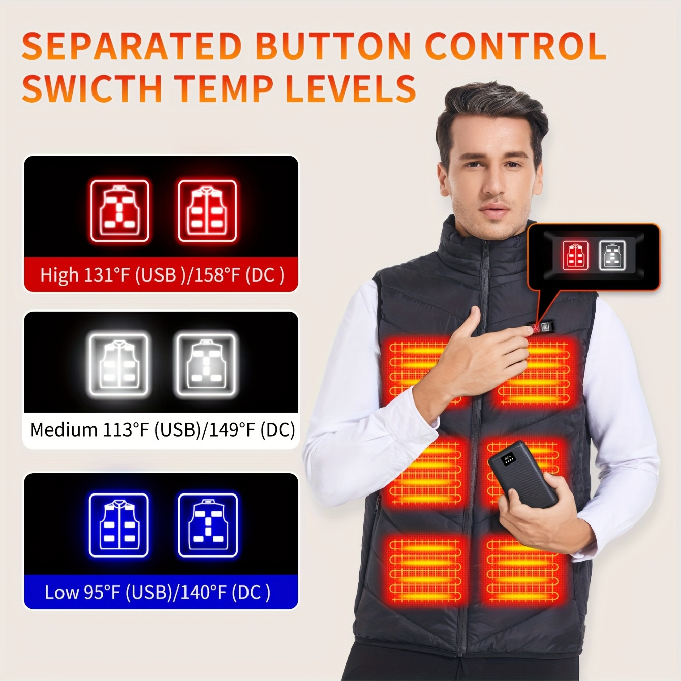 

Vest With 30, 000mah Power Bank - 13-zone Adjustable Temperature Control, Long Sleeve, Zip-up, Warm Coat For Outdoor Activities Like Fishing & Cycling, Winter Vest