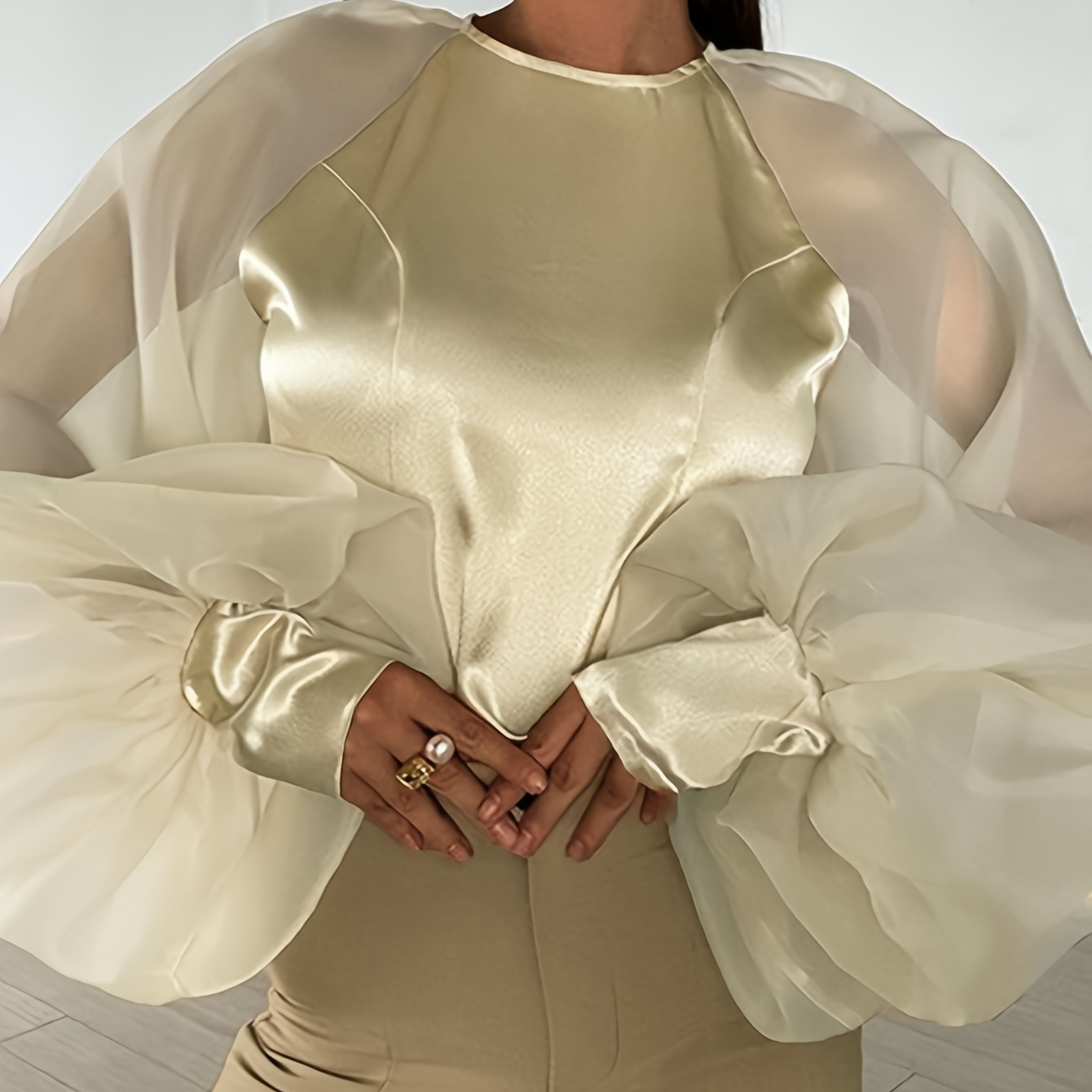 

Elegant Polyester Blouse With , Round Neck, Semi-sheer Fabric, , No Pattern, No Printing, Machine Washable