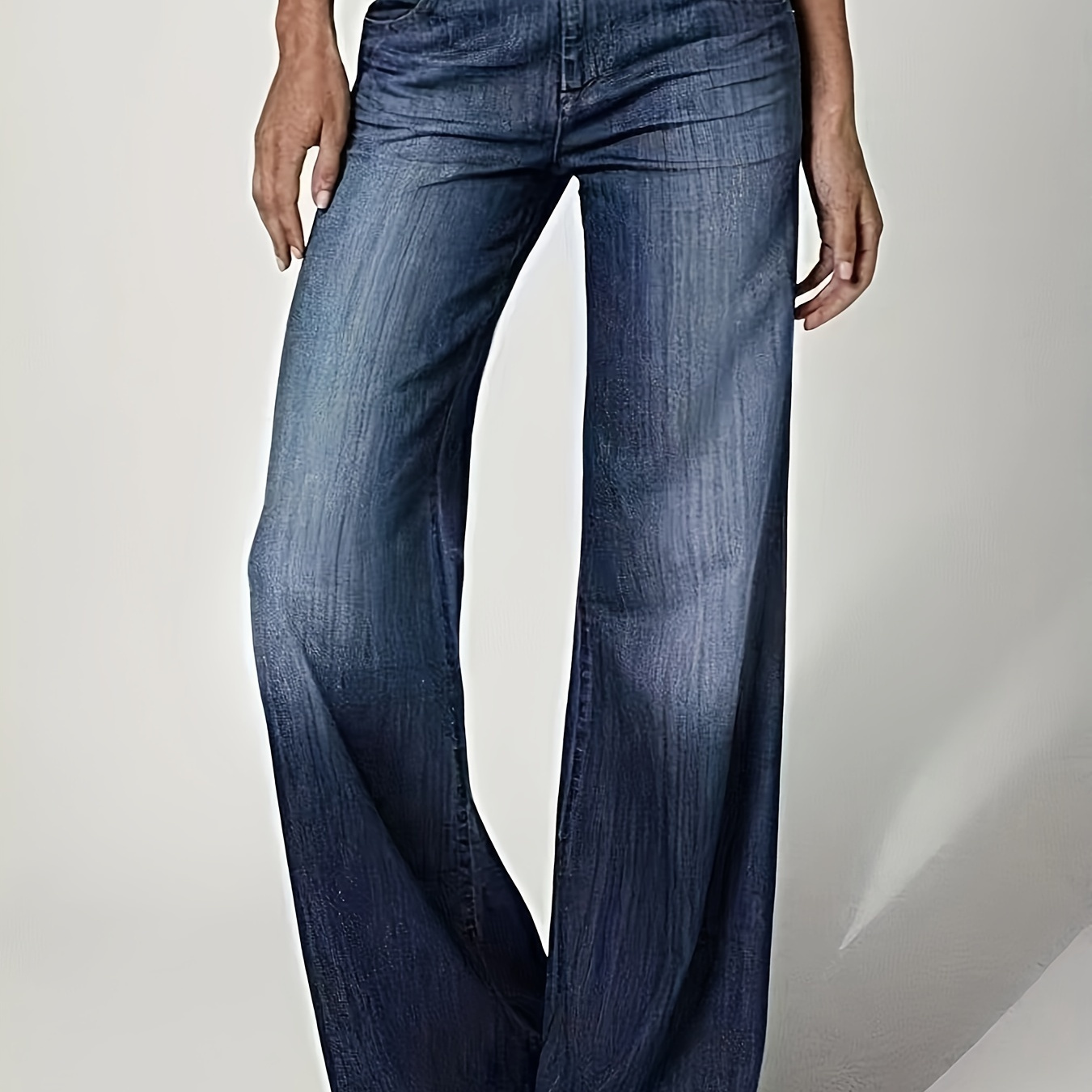 

Women's Casual Stretch Denim Jeans - Straight Leg Pants, Solid Color, Woven Fabric