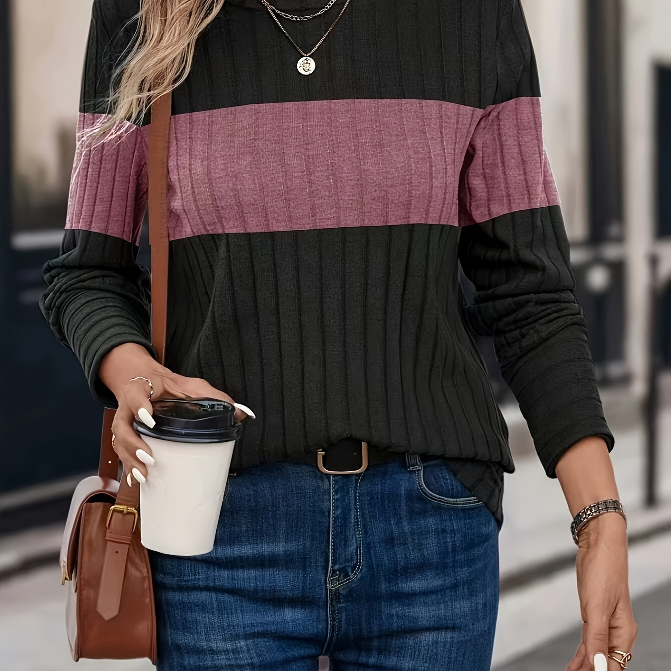 

1pc Patchwork Long T-shirt , , Regular Fit Pullovers For /summer/