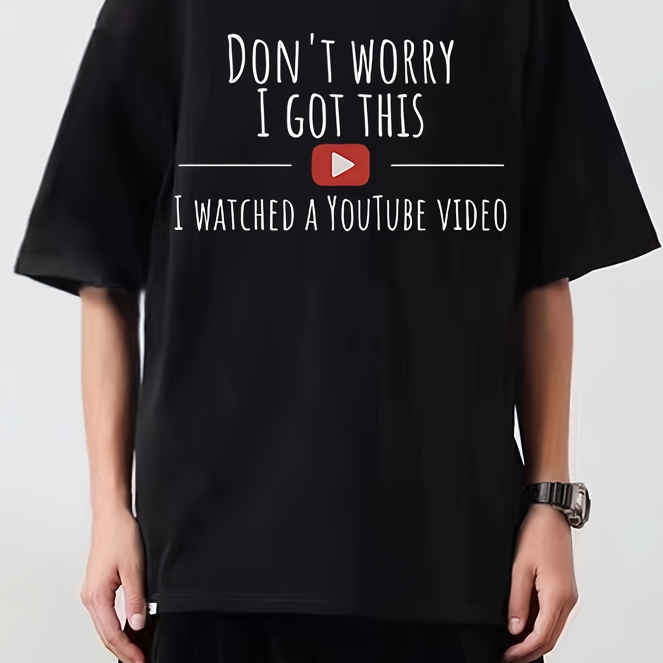 

Dad's Youtube Video Humor Tee - Casual Crew-neck, Short-sleeved, 100% Cotton With "i Watched A Youtube Video" Print, Relaxed