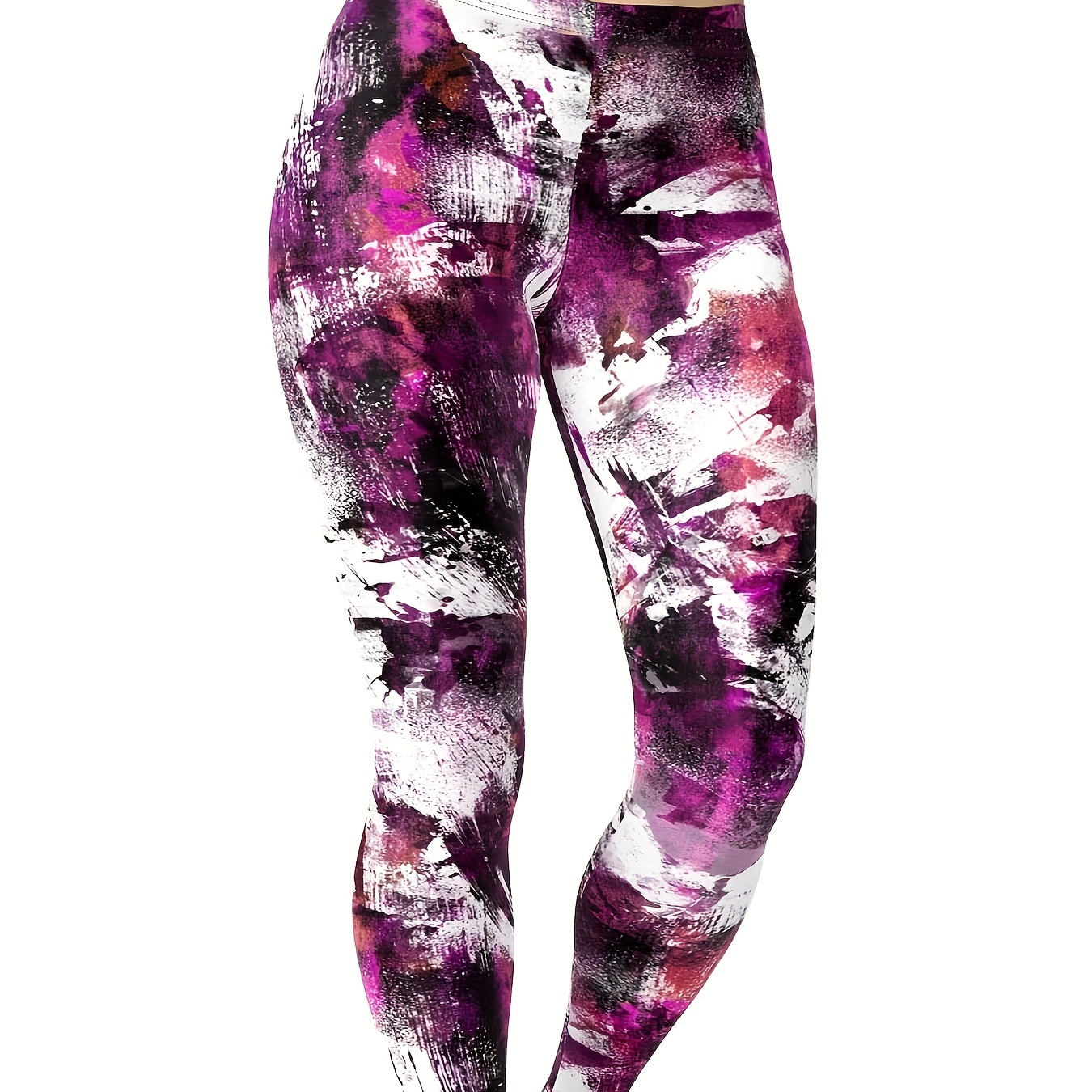 Plus Size Casual Leggings, Women's Plus Tie Dye Medium Stretch Skinny Yoga Leggings