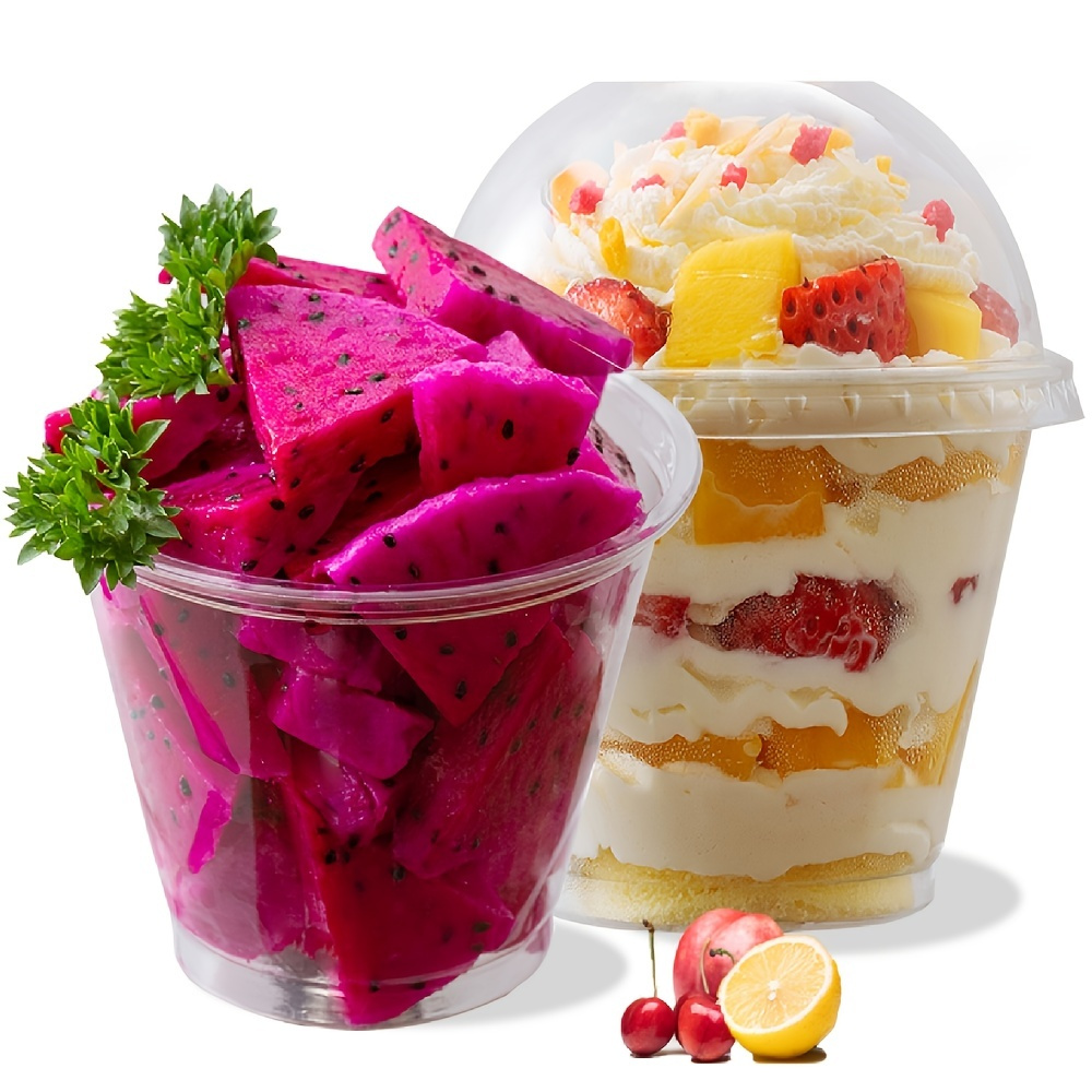 25pcs/Set, 9oz Clear Plastic Parfait Cups, Flat Lids(NO HOLE), Dessert Cups  With Lids, Dips Snacks And Fruit Yogurt Smoothie Iced Cold Drinks, Summer