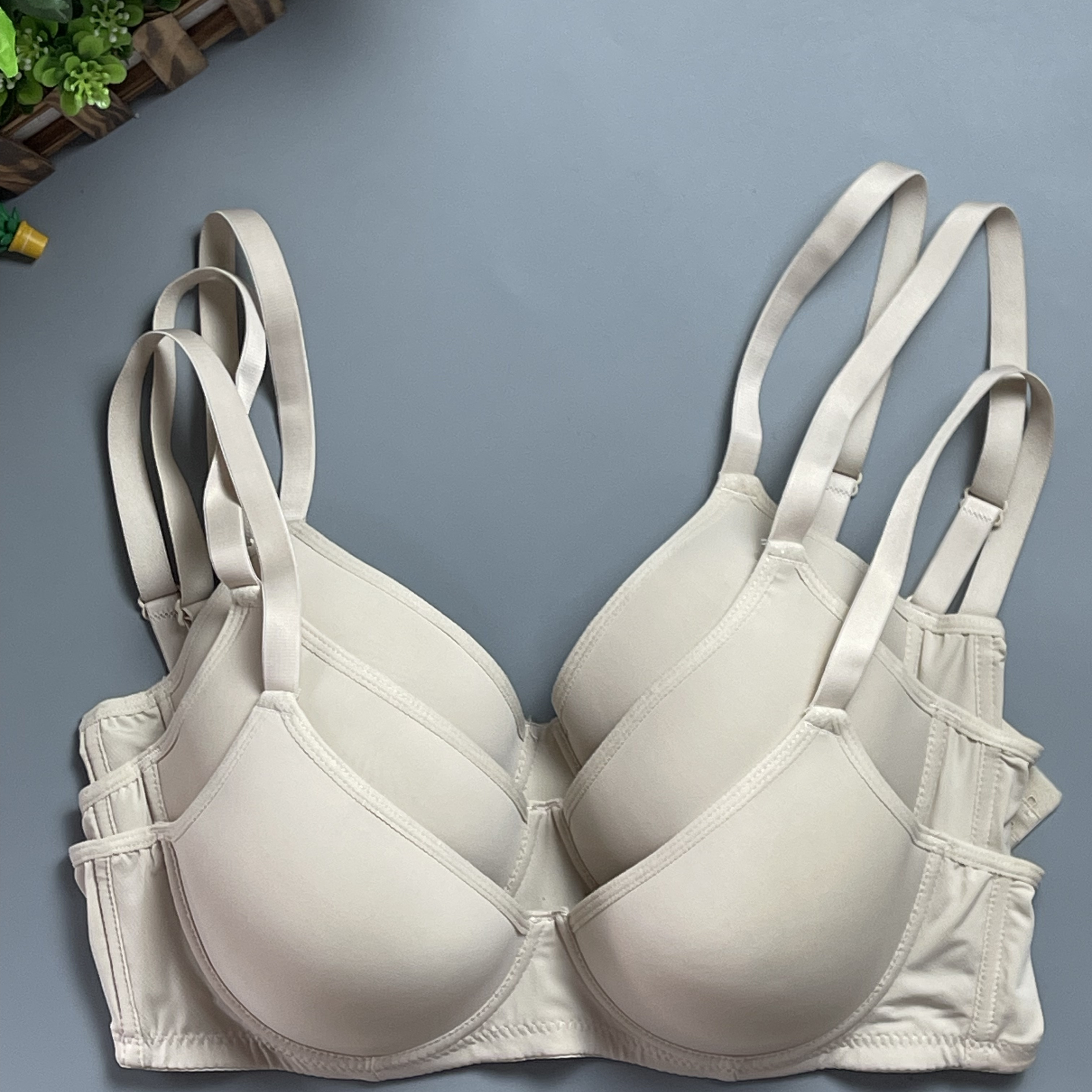 3pcs Simple Solid Bras, Comfy & Breathable Push Up Everyday Bra, Women's Lingerie & Underwear