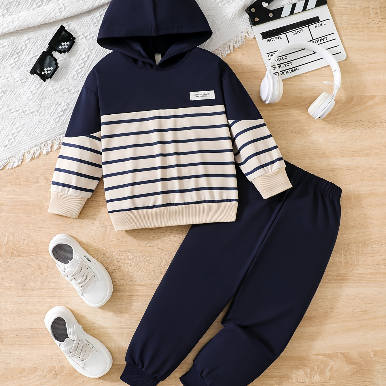 

Boy's 2-piece Casual Co Ord Set, Stylish Striped Long Sleeve Hoodie And Jogger Pants, Comfy Spring Fall Clothes