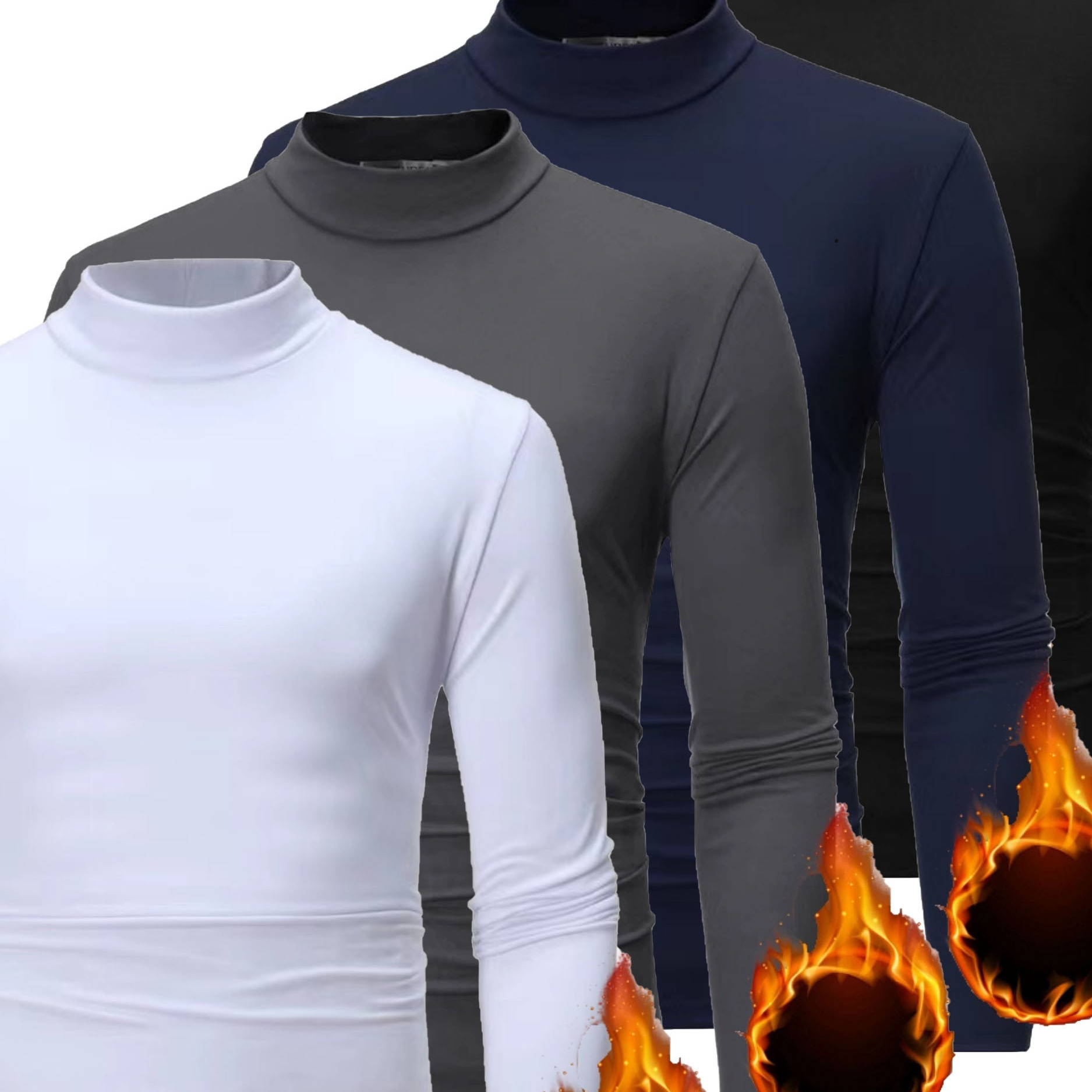 

Men's 4pcs Fleece-lined Warm Turtleneck Long Sleeve Shirts - Stretchy, Machine Washable For Fall/winter