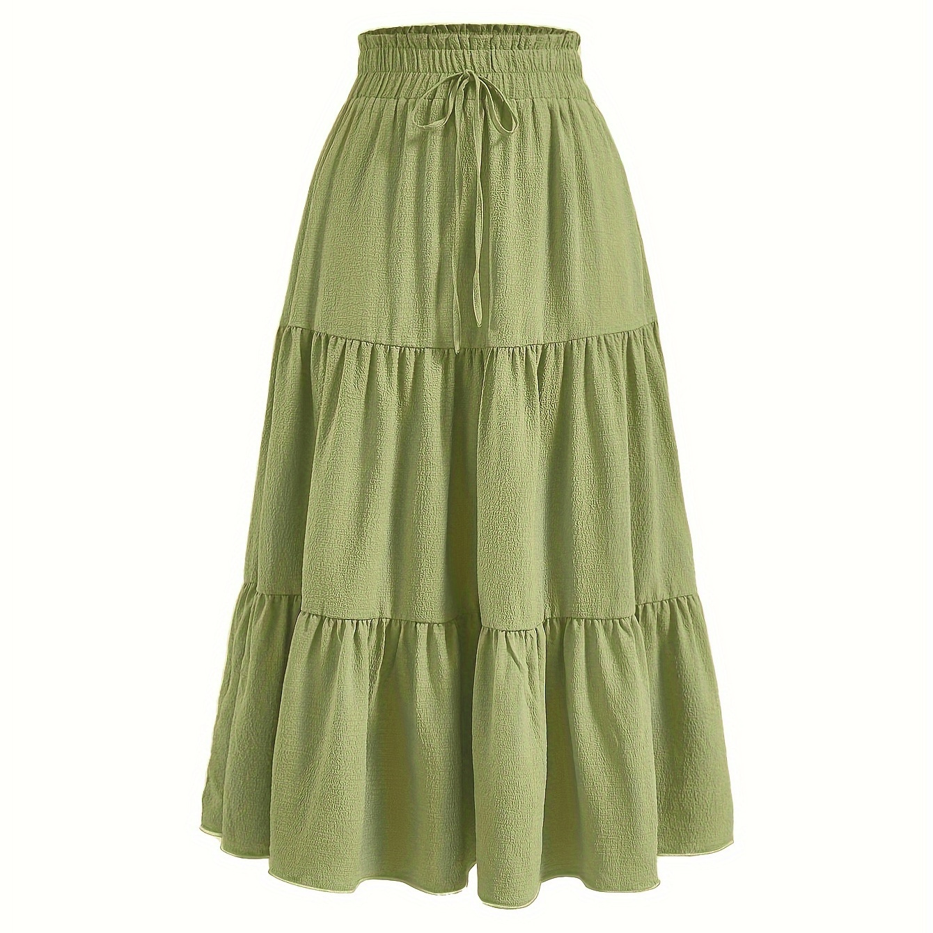 

Solid Tie Waist Tiered Skirt, Casual Elastic Waist Skirt For Spring & Fall, Women's Clothing
