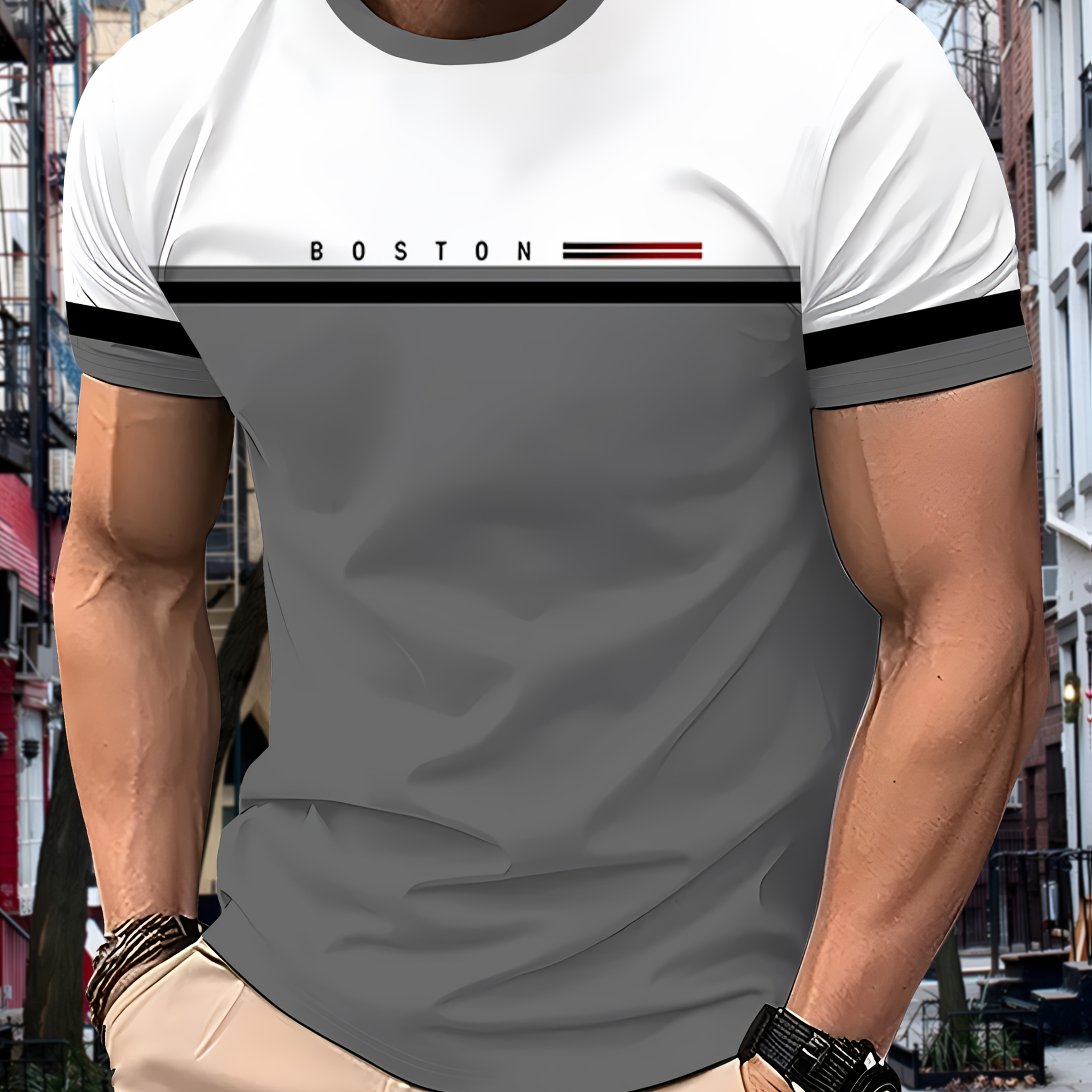 

Men's Casual Polyester Mesh T-shirt - Breathable, Short Sleeve, Crew Neck, Geometric Print