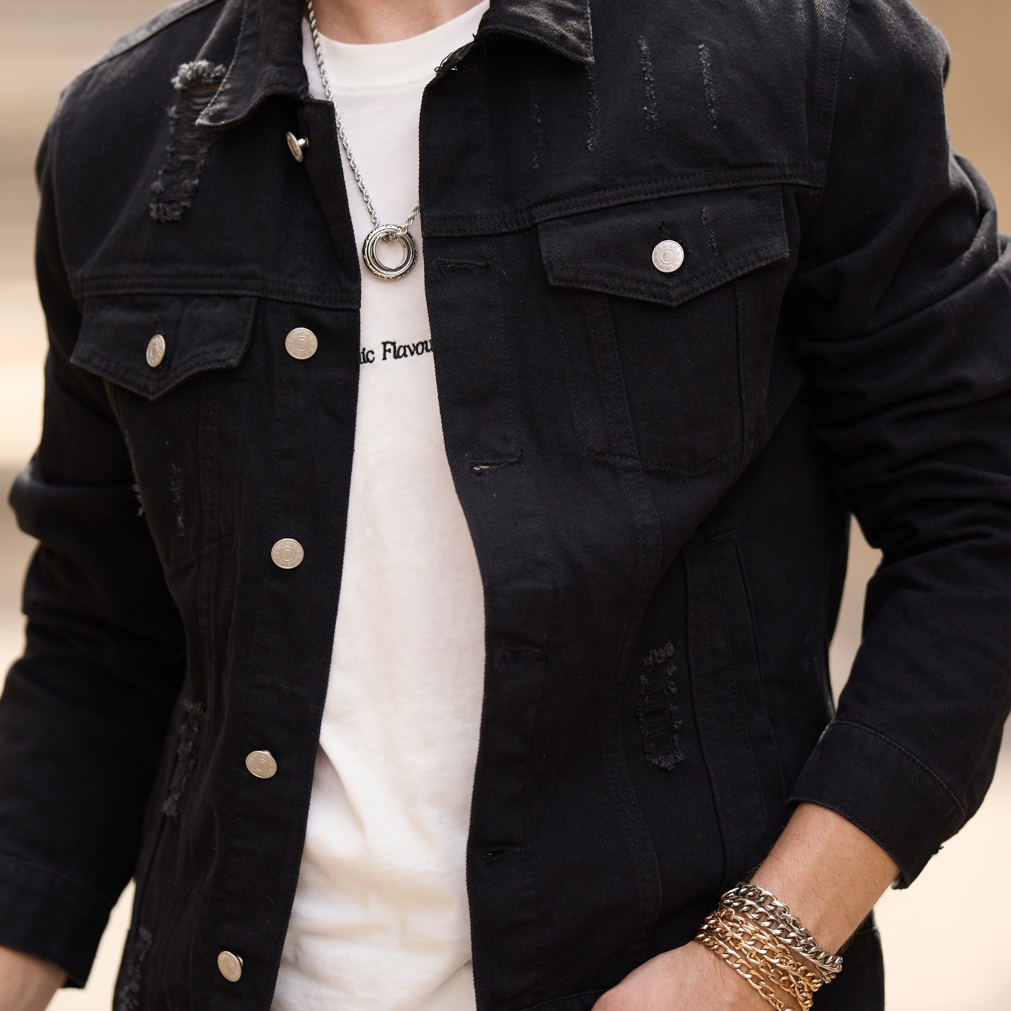 

Men's Ripped Denim Jacket, Casual Street Style Button Up Jacket