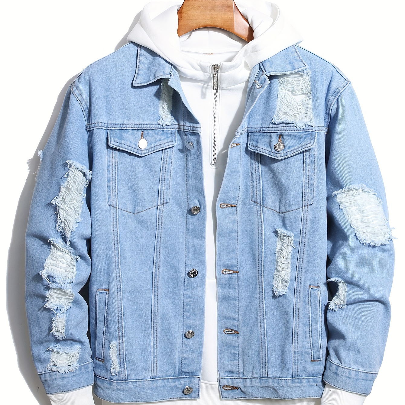 

Men's Fashion Denim Jacket, Men' Comfy Ripped Denim Jacket For Wear