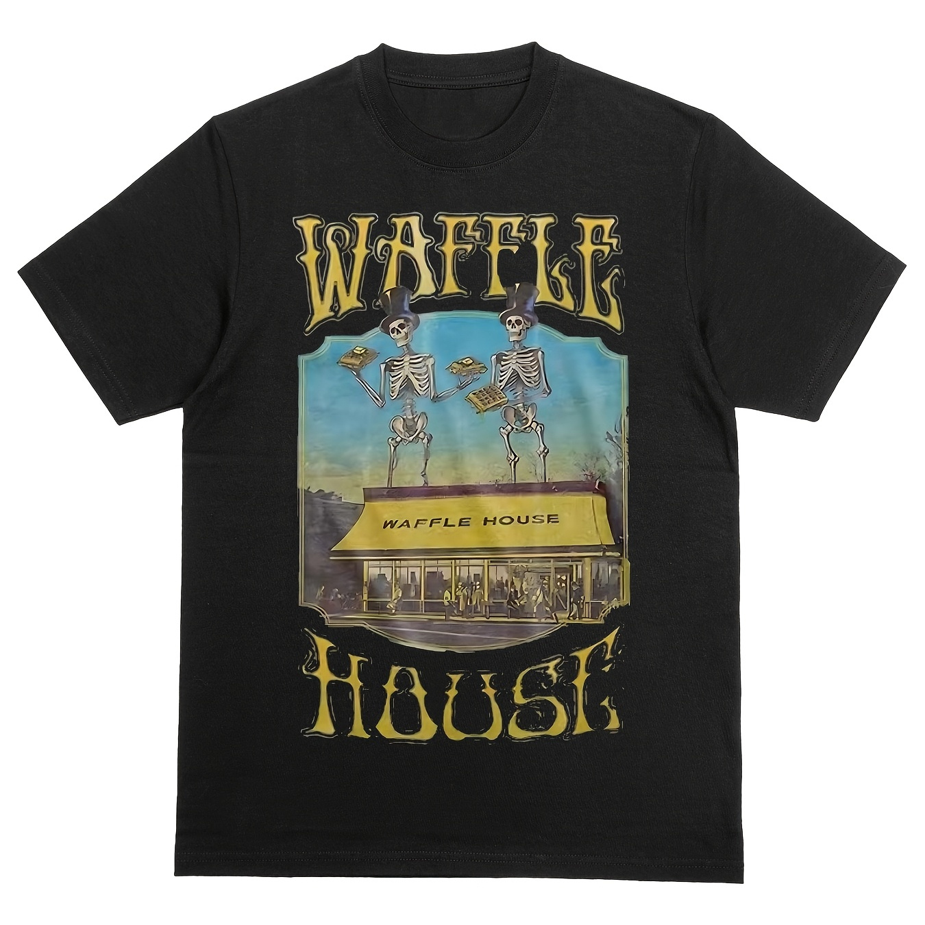 

Skeleton Hawk - Waffle Cottage Print T-shirt 100% Black Short Sleeve, Suitable For Men, Women, Friends, Family And 's Best Christmas Gift