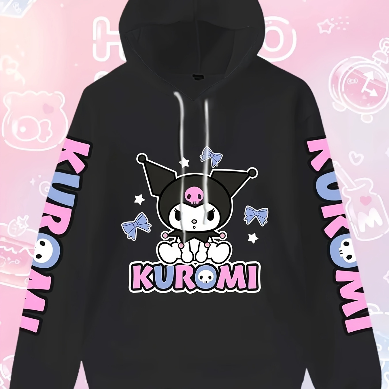 

Sanrio Kuromi Hoodie - Hello Kitty Cute 3d Printed Ear Hooded Sweatshirt, Long Sleeve Pullover Casual Wear, Girls Cartoon Fashion Pullover, Trendy Casual Long-sleeved Hoodie