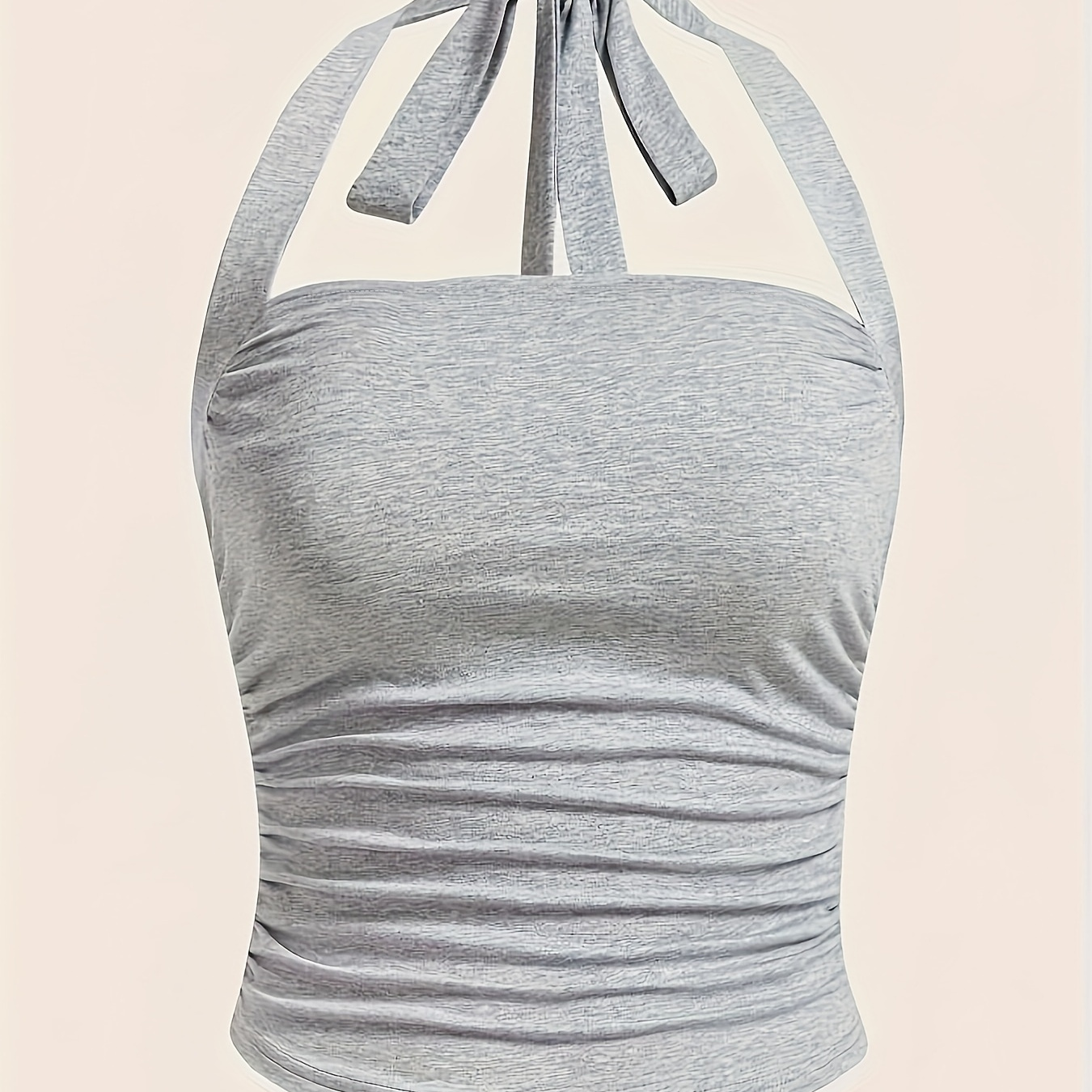 

Solid Color Halter Neck Top, Y2k Backless Tie Back Crop Halter Top For Summer, Women's Clothing