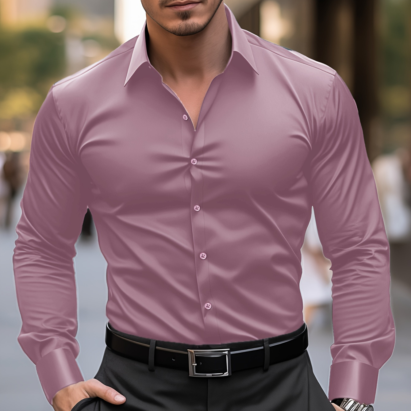 

Men' Color Long Sleeve Lapel Shirt, Casual Comfy Male Shirt For Business, 102 Model, Hexagon, Formal