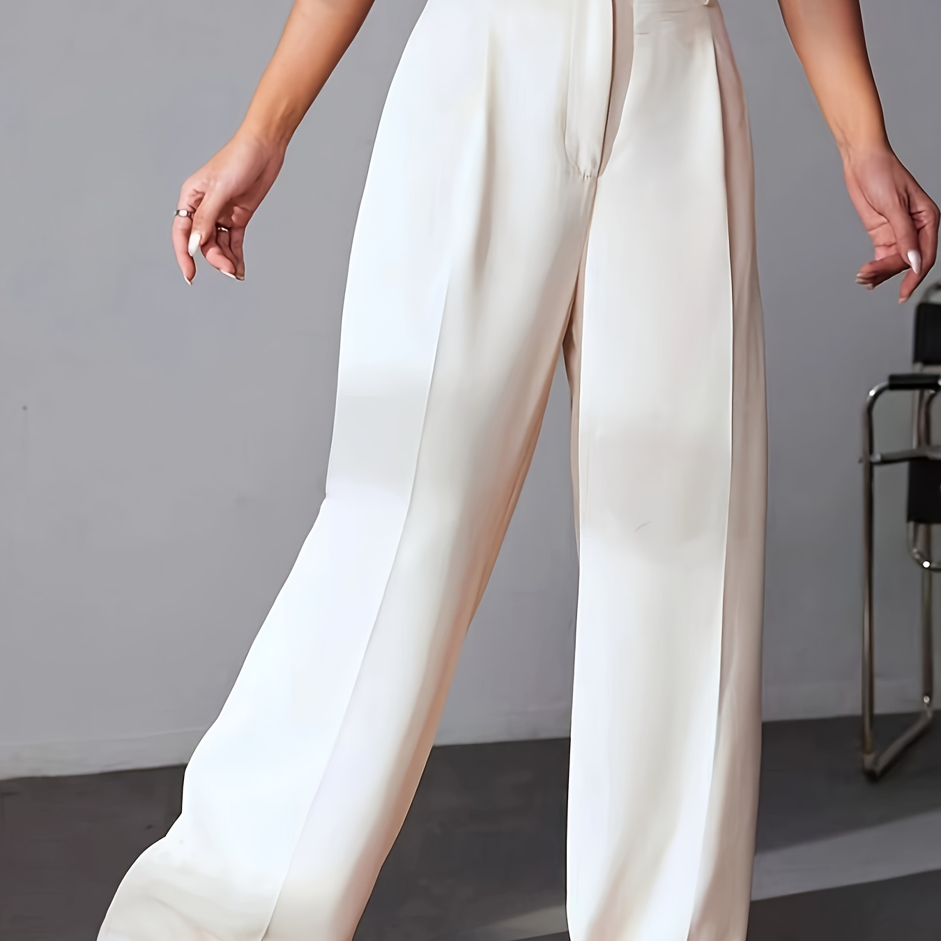 

Solid Color Wide Leg Pants, Elegant High Waist Pants For Office & Work, Women's Clothing