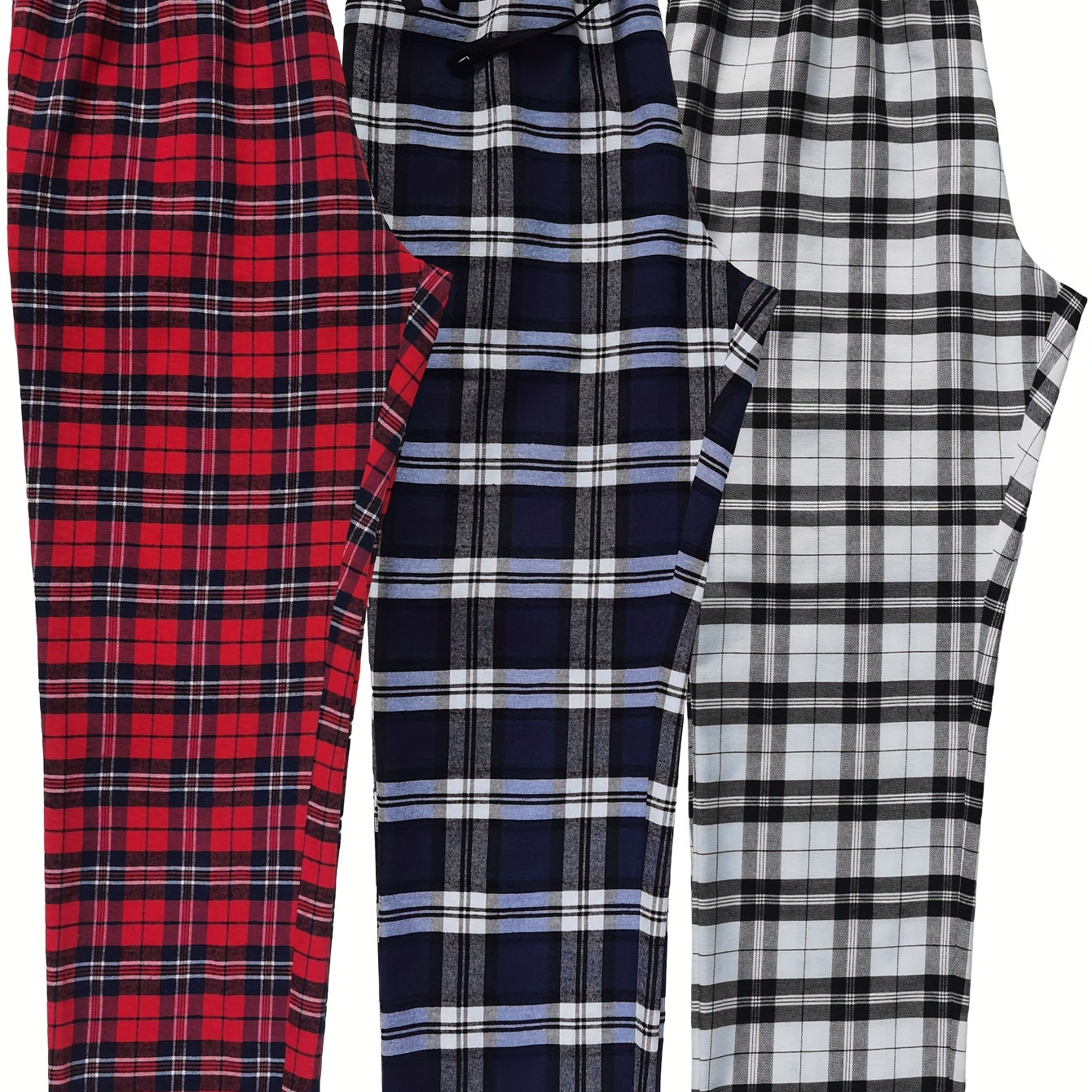 

3-pack Men's Plaid Casual Drawstring Pants, Polyester, Elastic Waistband, , Regular Fit, Woven Fabric,