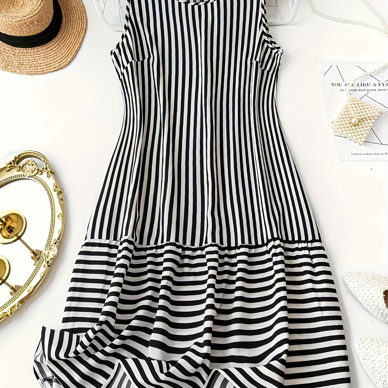 

Plus Size Stripe Print Tank Dress, Casual Sleeveless Dress For Spring & Summer, Women's Plus Size Clothing