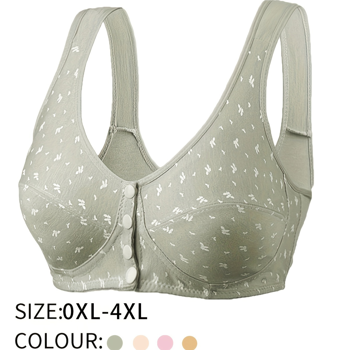 

Women's Elegant Bra, Plus Size Random Print Front Button Wireless Comfy & Breathable Bra