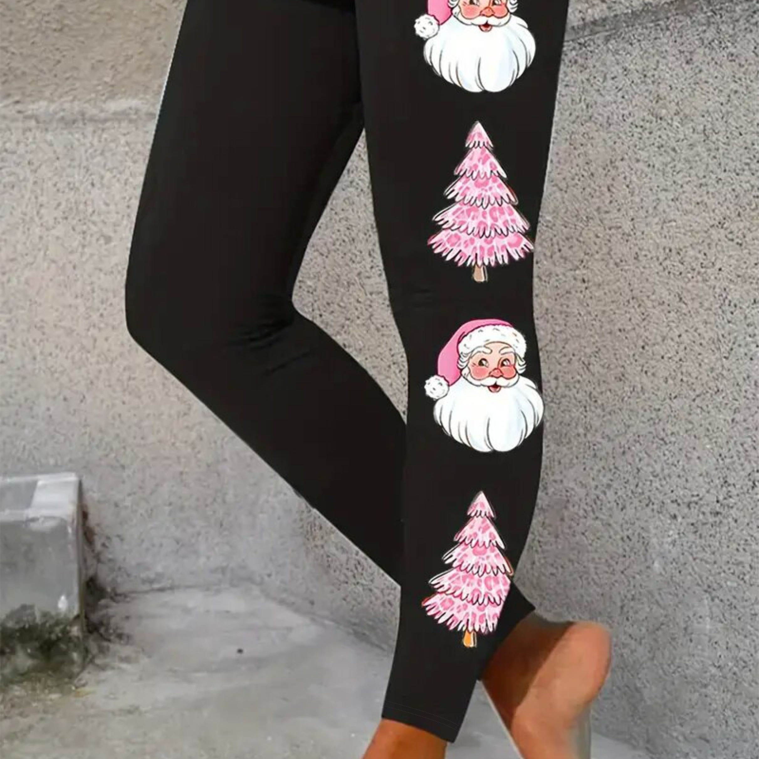 

Santa Claus Print Leggings, High Waist Skinny Casual Leggings, Women's Clothing