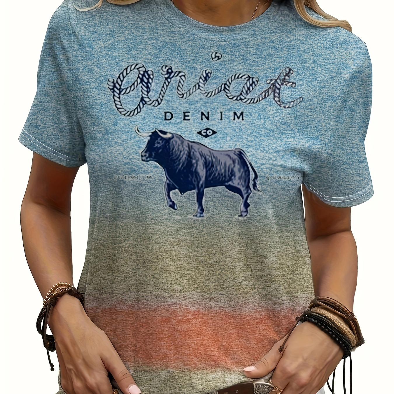 

Cow Print Crew Neck T-shirt, Short Sleeve Casual Top For Spring & Summer, Women's Clothing