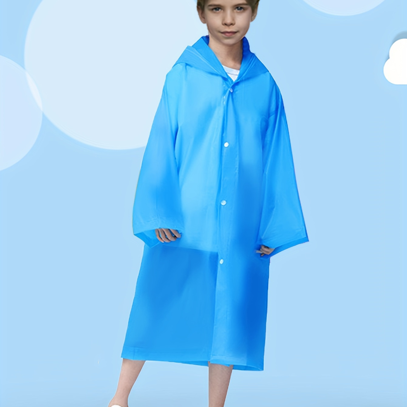 

Boys Girls Casual Reusable Waterproof Hooded Raincoat, Long Sleeve Hooded Rain Poncho Jacket, Boys Rainsuit Outdoor