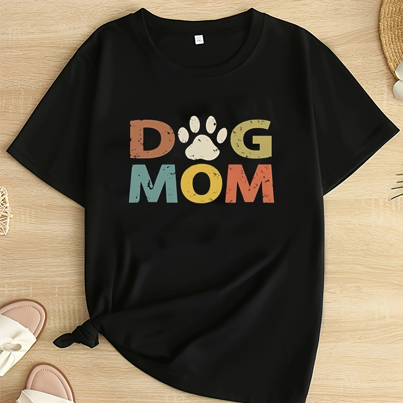 

Plus Size Dog Mom Print T-shirt, Casual Short Sleeve Crew Neck Top For Spring & Summer, Women's Plus Size Clothing
