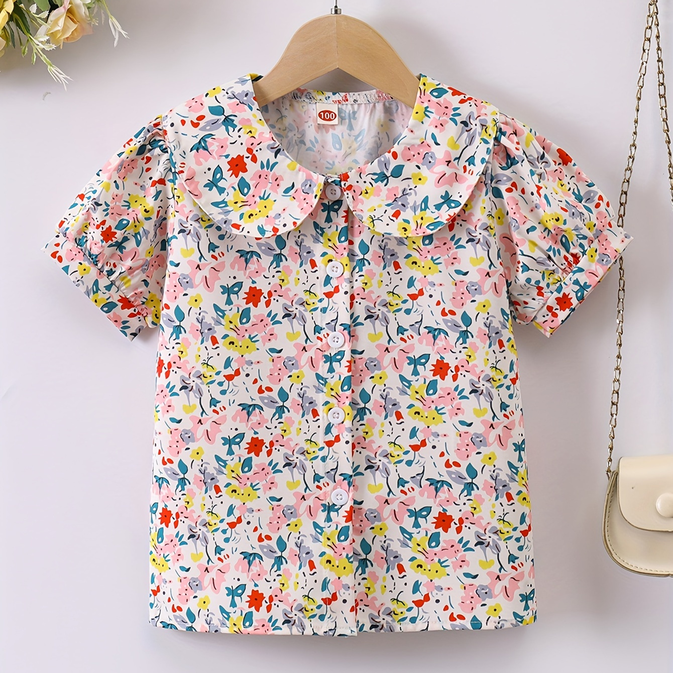 

Sweet Flora Shirt Girls Cute Short Sleeve Collar Shirt Spring Summer