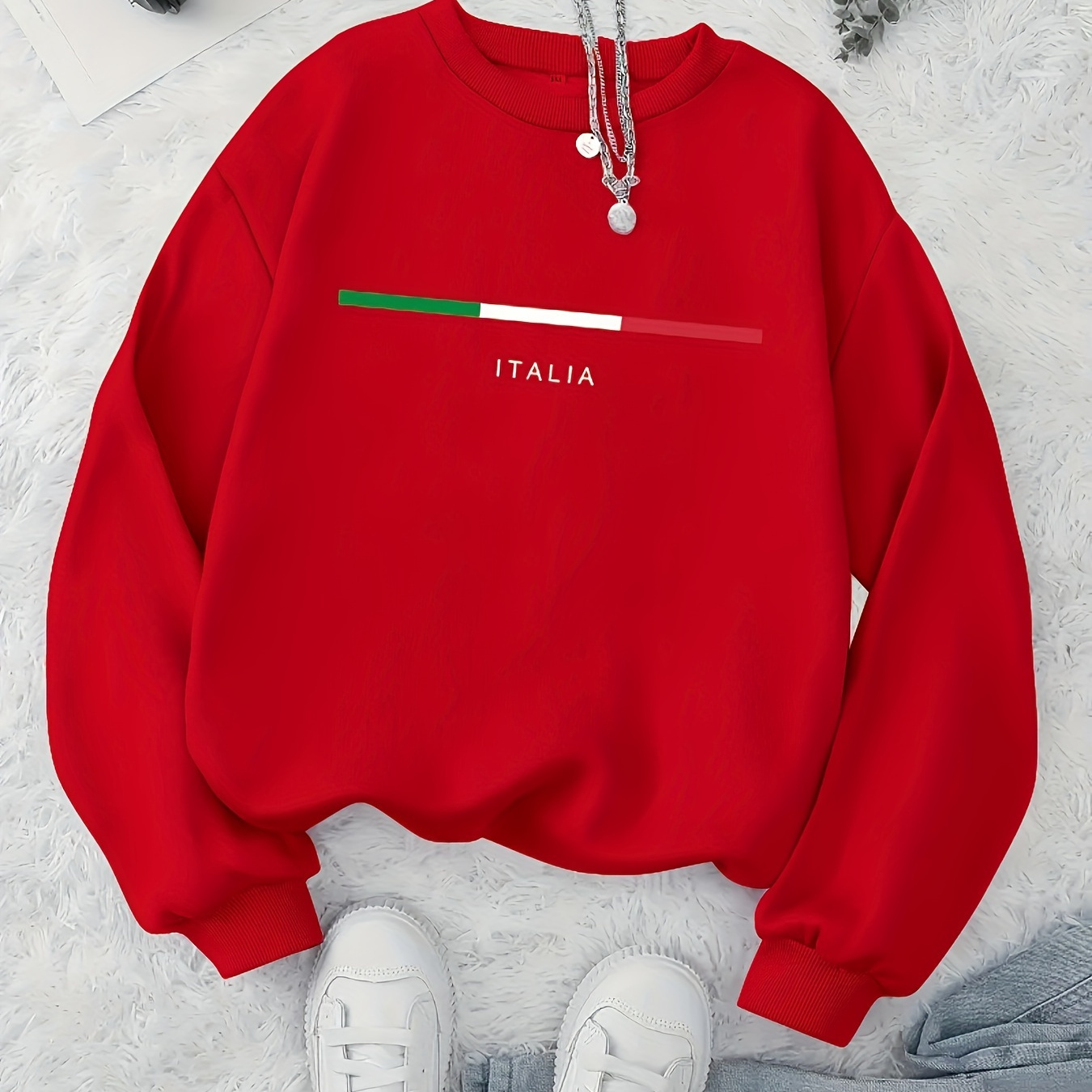 

Italia Print Pullover Sweatshirt, Casual Long Sleeve Crew Neck Sweatshirt For Fall & Winter, Women's Clothing