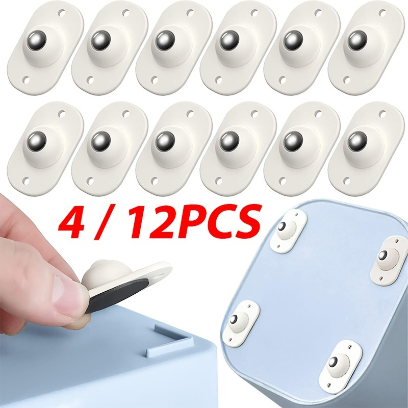 

4/12pcs Self-adhesive Caster Wheels, Mini Swivel Wheels, Stainless Steel Paste Universal Wheel, 360 Degree Rotation Sticky Pulley For Bins Bottom Storage Box Furniture Trash Can