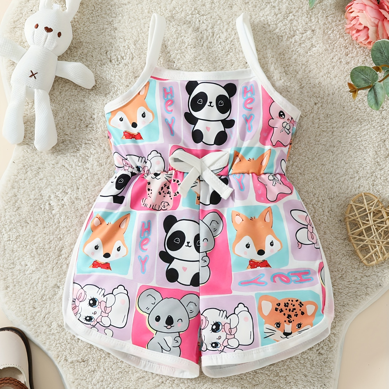 

Baby Girls Cute Cartoon Panda Koala Animal Pattern Cami Bodysuit, Kids Summer Clothes