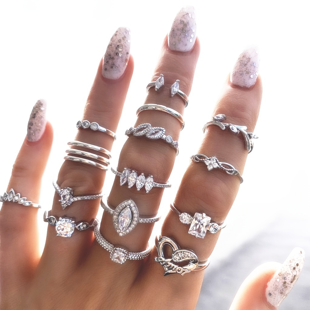 Wedding Hollow Joint Ring Hollow Heart Pattern Rings 15pcs Set Don't