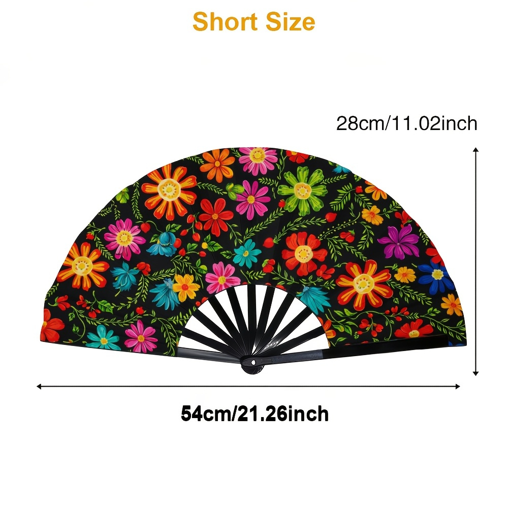 TEMU Trendy Handheld Fan: A Lightweight Plastic Folding Fan With A Printed . The Colorful Floral Pattern Is Perfect For Summer Parties, Music