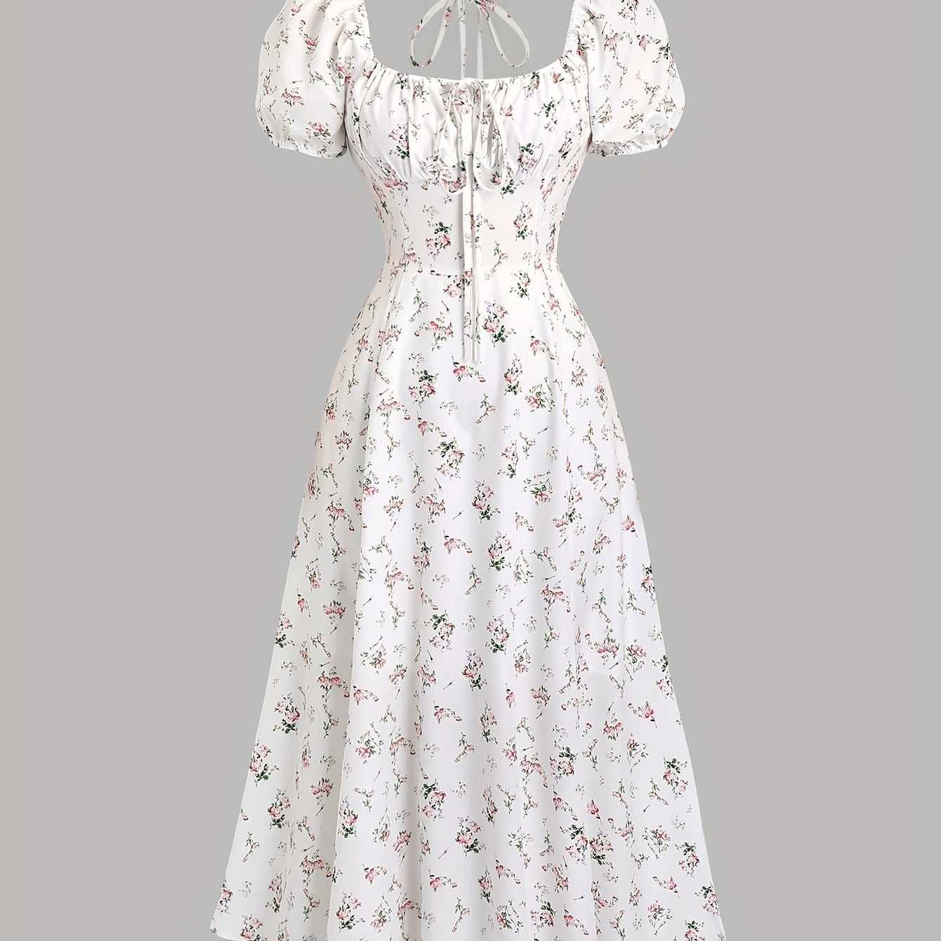 

Robe Élégante à Imprimé Floral avec Carrée et Détail de au Dos - Lavable en Machine, Polyester - Parfaite pour Toutes les