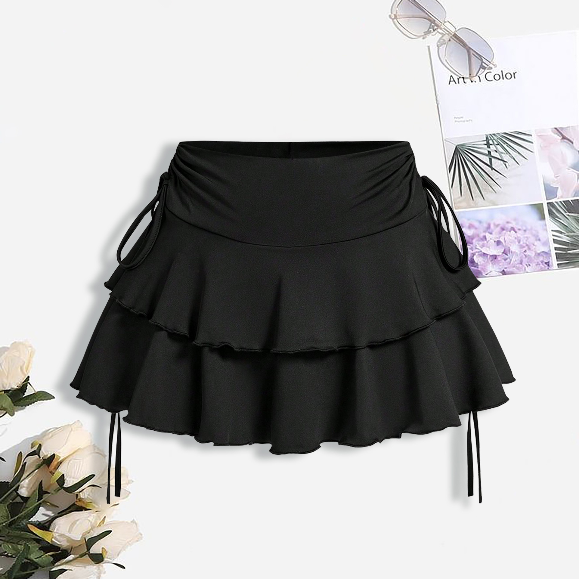 

's Ruffle Skirt -elastane Knit Skirt For /summer/fall - Asian