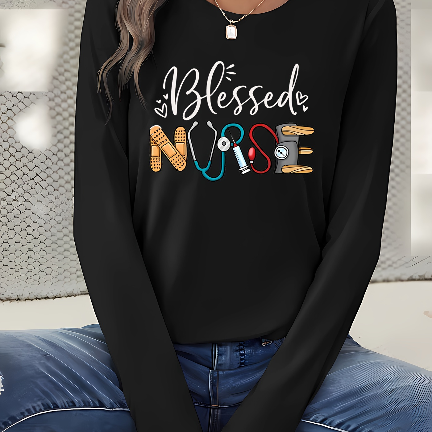 

Nurse Appreciation Long Sleeve T- - Polyester , , , Non-see-through - For , Women' Tee Fun