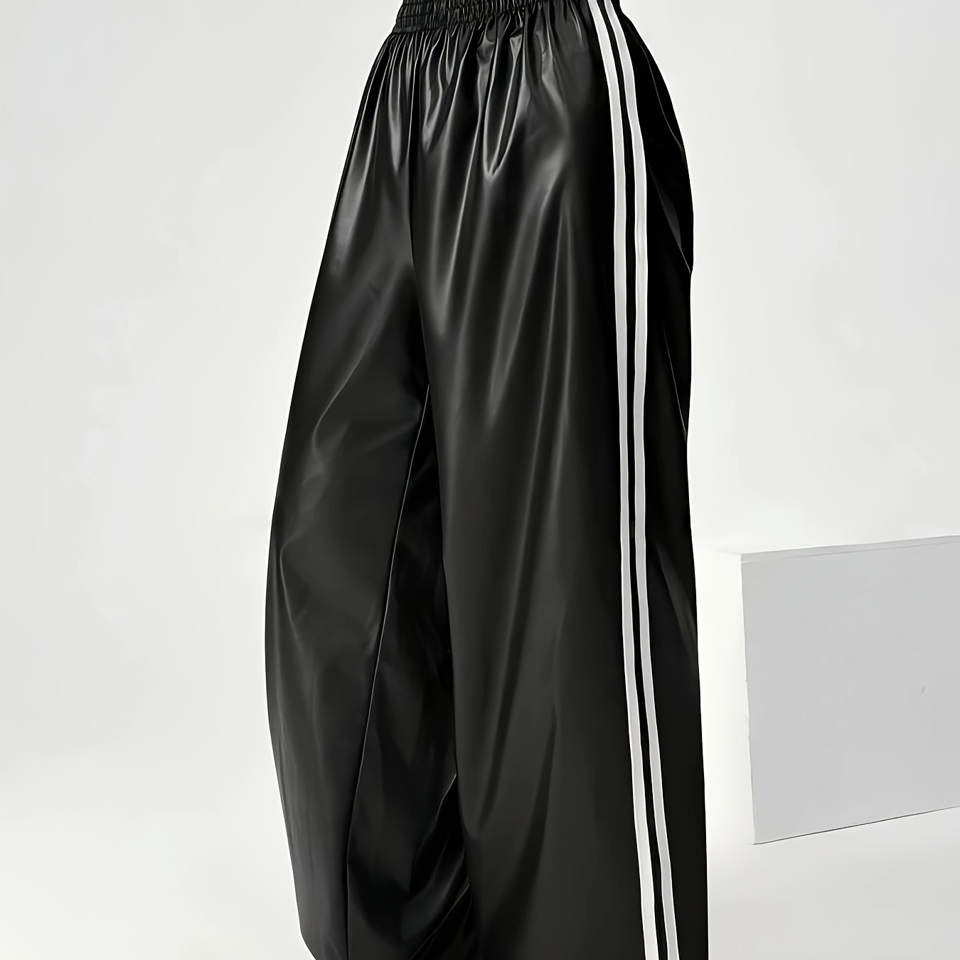 

Women's Casual Leather Wide-leg Pants With Side Detail - Waist, Fashion