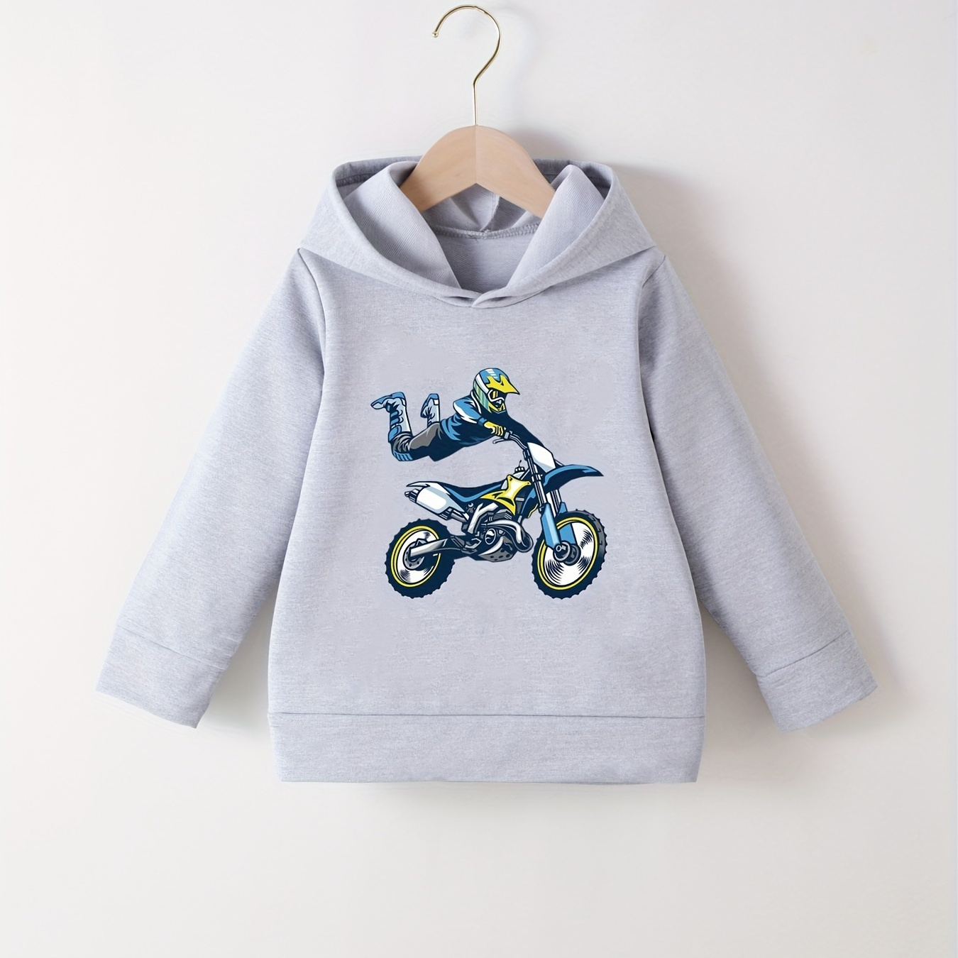 

Cool Motorcycle Rider Print Boys Casual Pullover Long Sleeve Hoodies, Boys Sweatshirt For Spring Fall, Kids Hoodie Tops Outdoor