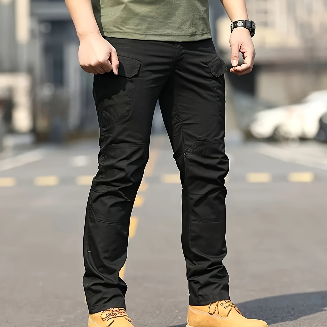 

1pc Men's Tactical Cargo Pants, Polyester Sports Style, Solid Color, Non-stretch Woven Fabric, Regular Fit With Pockets - Outdoor Athletic Long Trousers