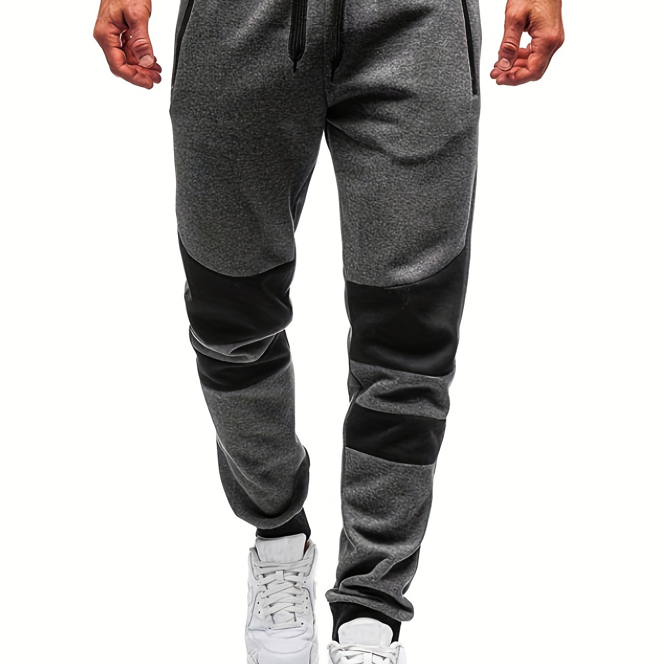 

Color Block Joggers, Men's Casual Loose Fit Slightly Stretch Waist Drawstring Pants For The 4 Seasons Fitness Cycling