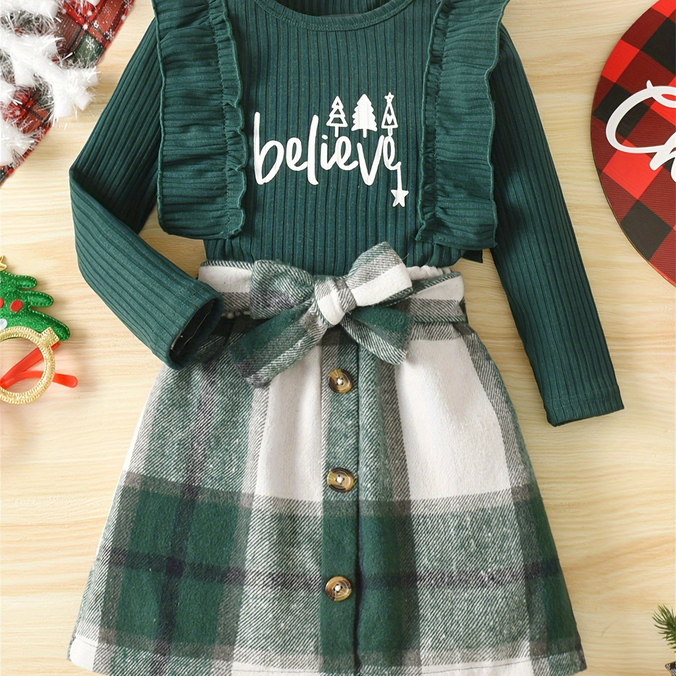 

' Christmas Outfit Set - Ribbed Long Sleeve Top & , Includes - For Fall/