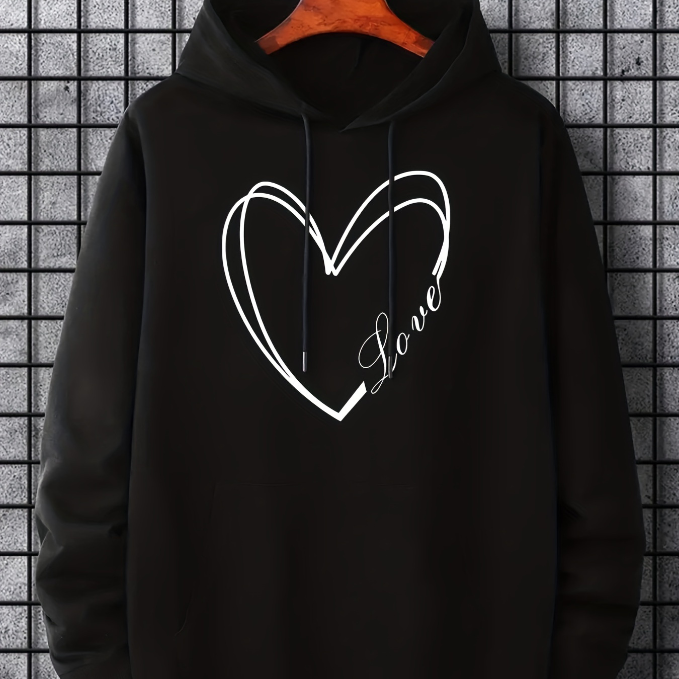 

Hoodies For Men, 'love' Heart Graphic Hoodie, Men's Casual Pullover Hooded Sweatshirt With Kangaroo Pocket For , As Gifts